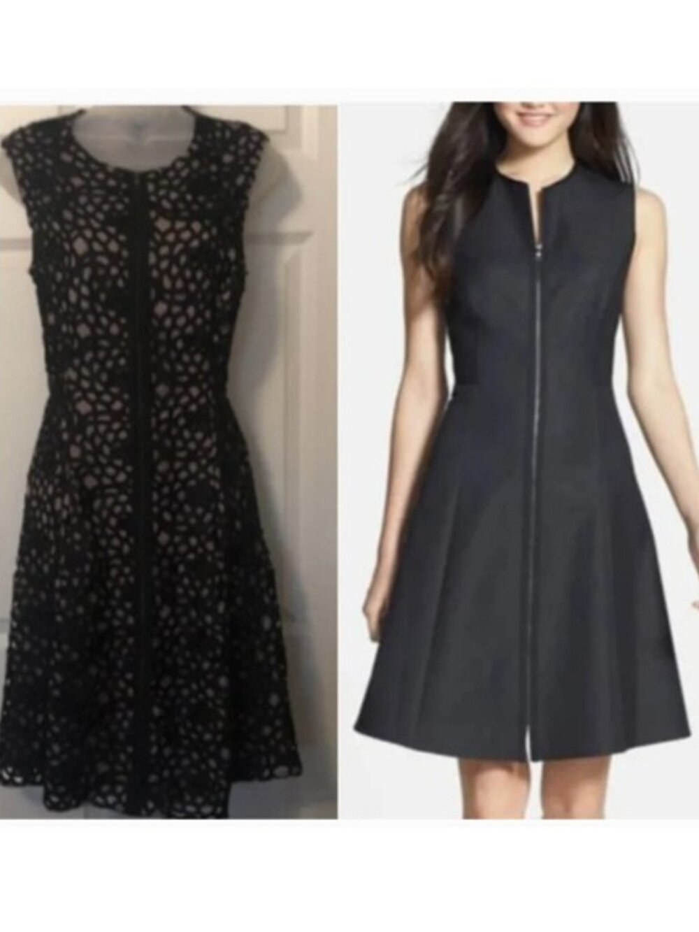 Tahari lace fit and flare zip up designer dress